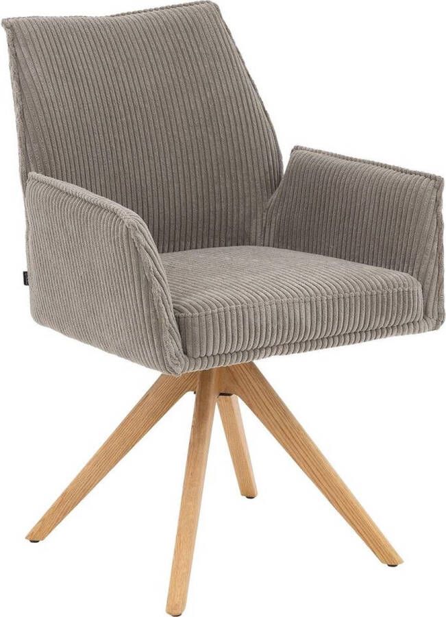 Goossens Eetkamerstoel Laurens Met Armleuning Stof Grijs