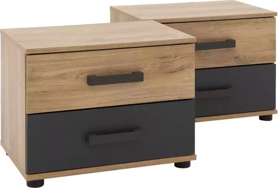 Goossens Basic Goossens Nachtkastje Industrial Set Van 2 Stuks = 52 Cm Breed 2 Laden 40 Cm Hoog Bruin