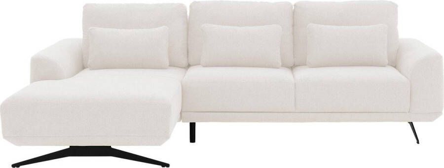 Goossens Excellent Hoekbank Princess Elektrisch Uitschuifbaar wit stof 2 5-zits elegant chic met chaise longue rechts