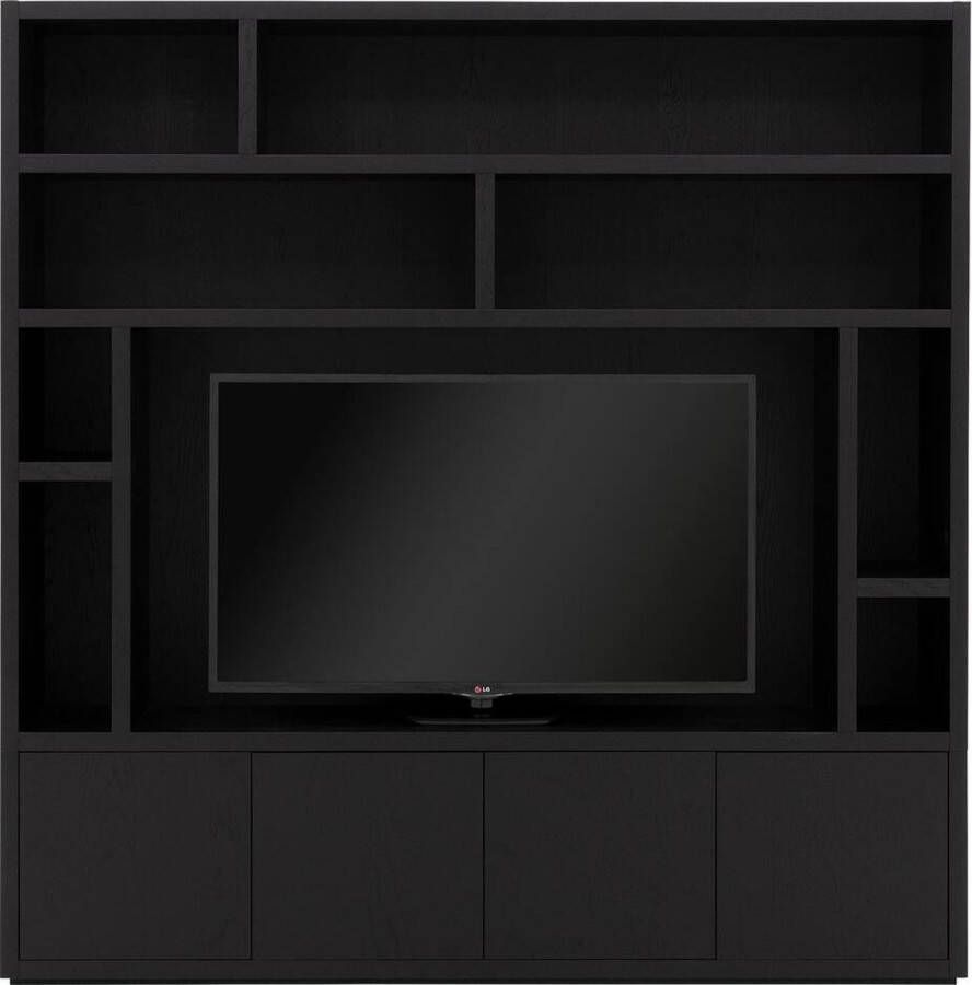 Goossens Tv Meubel Barcelona 4 deuren 8 open vakken 1 tv paneel zwart eiken 208 x 212 x 45 cm stijlvol landelijk - Foto 1