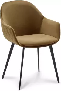 Goossens Basic Eetkamerstoel Vorst goud velvet stof met armleuning elegant chic