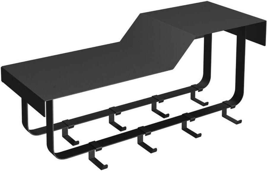 Gorillz Layer Wandkapstok met Hoedenplank 8 Verschuifbare Haken Metaal Industrieel Zwart