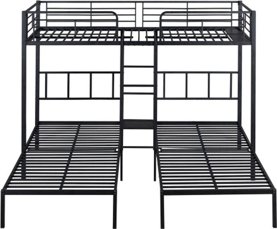 GOTAGEE Driepersoonsbed 90x200cm stapelbed (zonder matras) driepersoonsbed ijzeren kinderbed jeugdbed metalen bed met ladder met valbeveiliging rooster en tafel