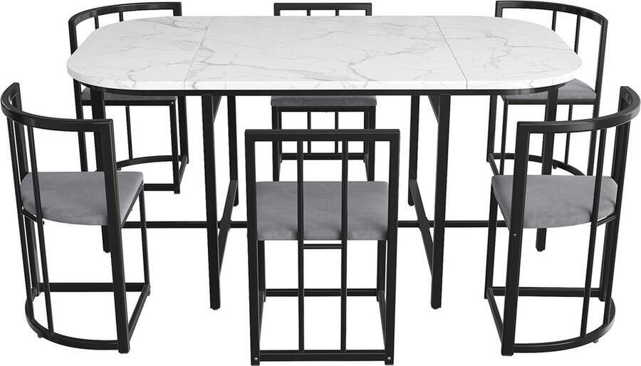 GOTAGEE eetkamerset Tafel- en stoelenset (7-delig) bestaat uit een eettafel van 80 x 140 cm en 6 stoelen