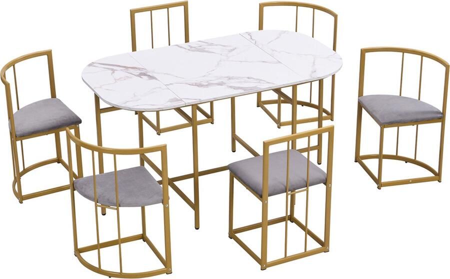 GOTAGEE eetkamerset Tafel- en stoelenset (7-delig) bestaat uit een eettafel van 80 x 140 cm en 6 stoelen