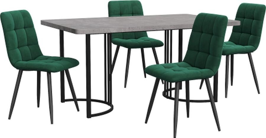 GOTAGEE Eetset (5-delig) Eettafel met 4 stoelen set Donkergroen Fluweel Eetkamerstoelen Keukentafelset met Zwarte metalen poten MDF tafelblad in grijs - Foto 2