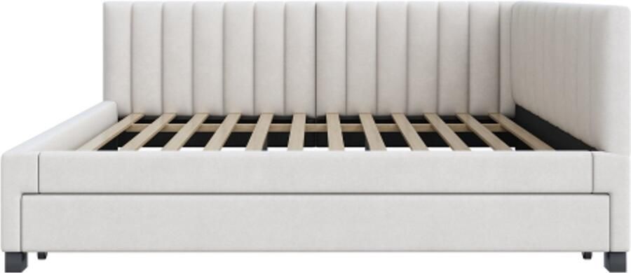 GOTAGEE Gestoffeerd bed 140x200 uitschuifbare slaapbank multifunctioneel bed met lattenbodem jeugdbedden kinderbedden logeerbedden fluwelen stof beige