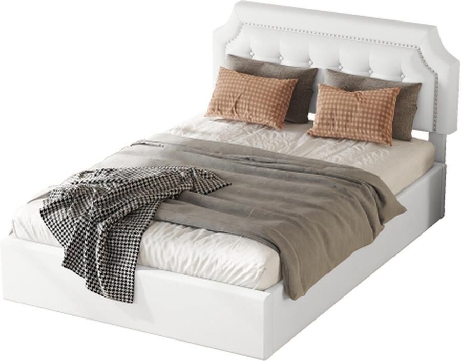 GOTAGEE Gestoffeerd bed 140x200cm Vlak bed (Zonder matras) Wit hydraulisch tweerichtingsbed