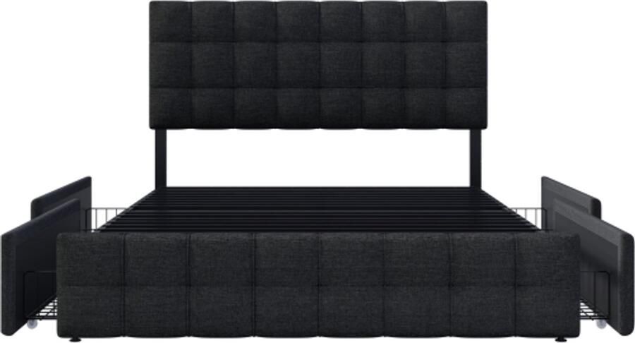 GOTAGEE Gestoffeerd bed 140x200cm zwart (zonder matras) met 4 laden tweepersoonsbed opbergbed linnen