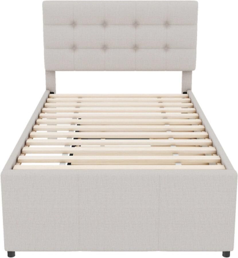 GOTAGEE Gestoffeerd bed 90x200cm (90x190cm) familiebed bed met drie lades uitschuifbaar uitrolbed verstelbaar hoofdeinde zonder matras