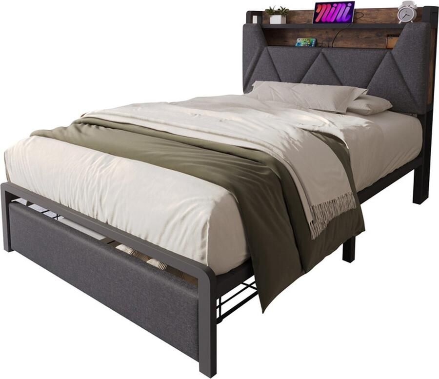 GOTAGEE Gestoffeerd bed Eenpersoonsbed Jeugdbed Opbergbed Multifunctioneel bed Laag bed met opbergruimte Bed met lades Bed zonder matras