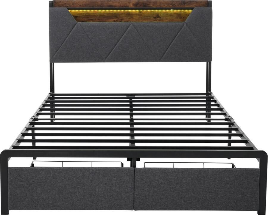 GOTAGEE Gestoffeerd bed Eenpersoonsbed Jeugdbed Opbergbed Multifunctioneel bed Laag bed met opbergruimte Bed met lades Bed zonder matras