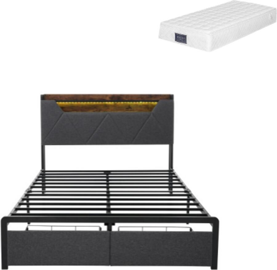 GOTAGEE Gestoffeerd bed Eenpersoonsbed Jeugdbed Opbergbed Multifunctioneel bed Laag bed met opbergruimte Bed met lades Bed met matras