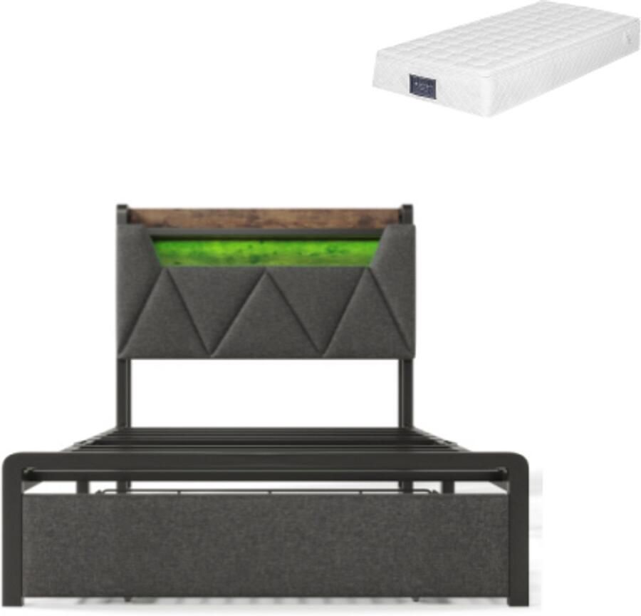 GOTAGEE Gestoffeerd bed Eenpersoonsbed Jeugdbed Opbergbed Multifunctioneel bed Laag bed met opbergruimte Bed met lades Bed met matras