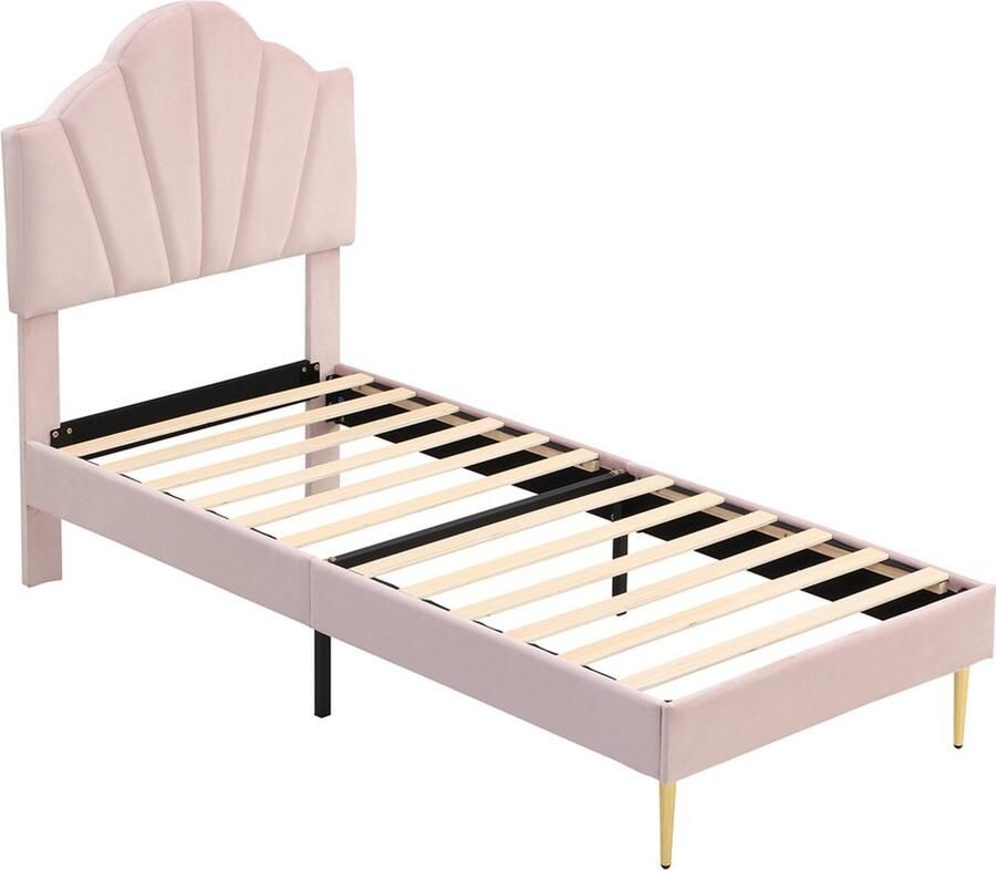 GOTAGEE Gestoffeerd bed fluweel eenpersoonsbed 90x200 cm schelpbed met gestoffeerde bank jeugdbed