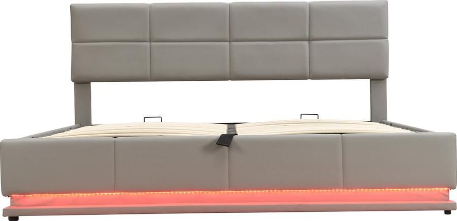 GOTAGEE Gestoffeerd bed Jeugdbed Tweepersoonsbed LED Opbergruimte Kunstleer Laagbed 180x200 cm