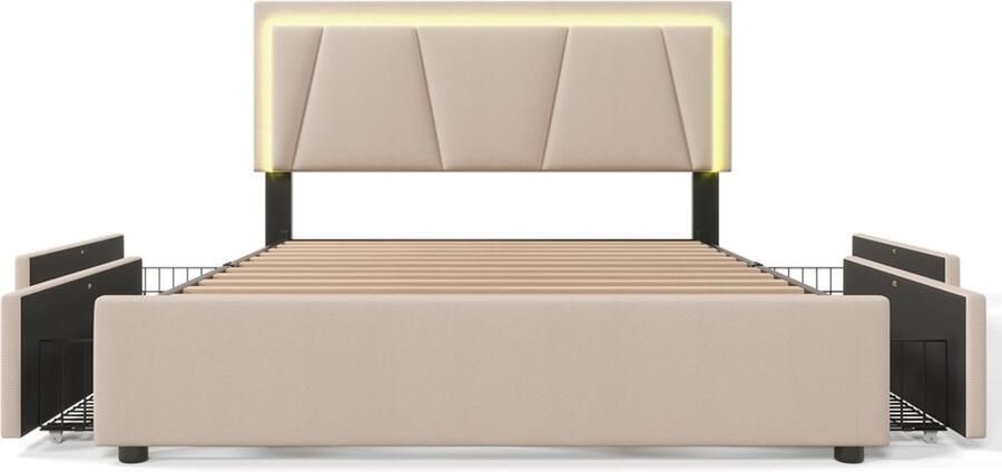 GOTAGEE Gestoffeerd bed opbergbed met 4 lades multifunctioneel bed geschikt voor de slaap- of logeerkamer platformbed 160x200cm Eenvoudig bed voor de slaapkamer Bed met opbergruimte Bed zonder matras