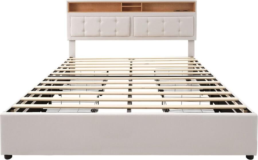Gotagee Gestoffeerd bed Tweepersoonsbed Eenpersoonsbed Jeugdbed Logeerbed Multifunctioneel bed met opbergruimte met USB-aansluiting en 4 laden 140x200 cm Bed met opbergruimte Bed zonder matras