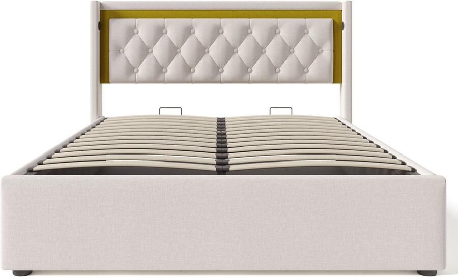 GOTAGEE Gestoffeerd bed Tweepersoonsbed Eenpersoonsbed Multifunctioneel bed Opbergbed Laag bed LED met USB Type-C 160x200 cm Bed met opbergruimte Met hydraulische opbergruimte Bed zonder matras