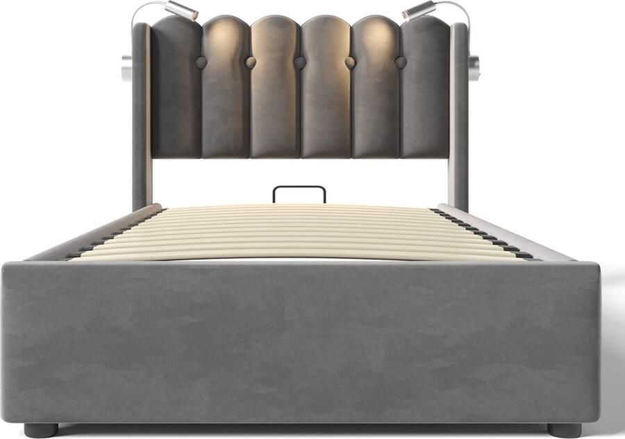 GOTAGEE Gestoffeerd bed Tweepersoonsbed Eenpersoonsbed Opbergbed Multifunctioneel bed Jeugdbed 90x200 cm Bed met opbergruimte Bed zonder matras Met hydraulische opbergruimte