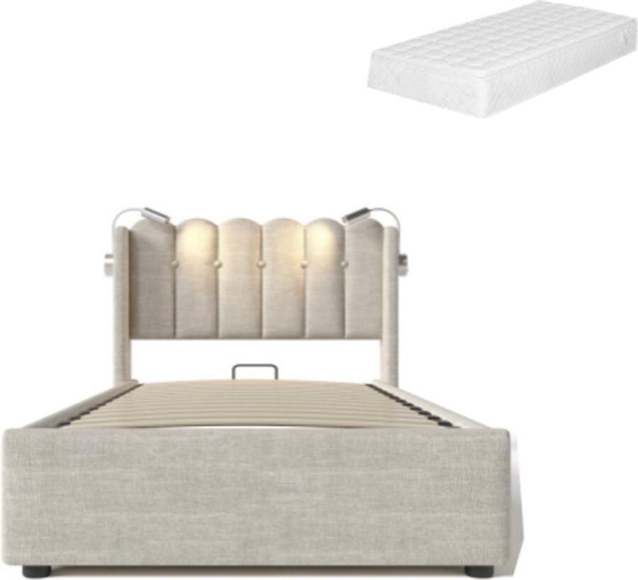 GOTAGEE Gestoffeerd bed Tweepersoonsbed Eenpersoonsbed Opbergbed Multifunctioneel bed Jeugdbed 90x200 cm Bed met opbergruimte Bed met matras Met hydraulische opbergruimte