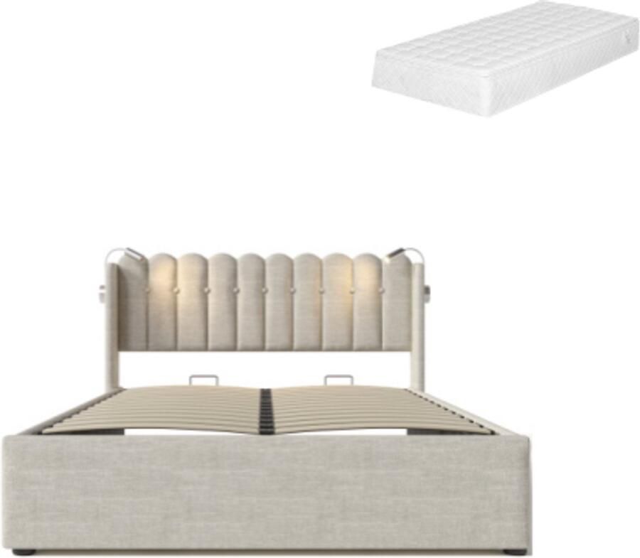 GOTAGEE Gestoffeerd bed Tweepersoonsbed Eenpersoonsbed Opbergbed Multifunctioneel bed Jeugdbed 140x200 cm Bed met opbergruimte Bed met matras Met hydraulische opbergruimte