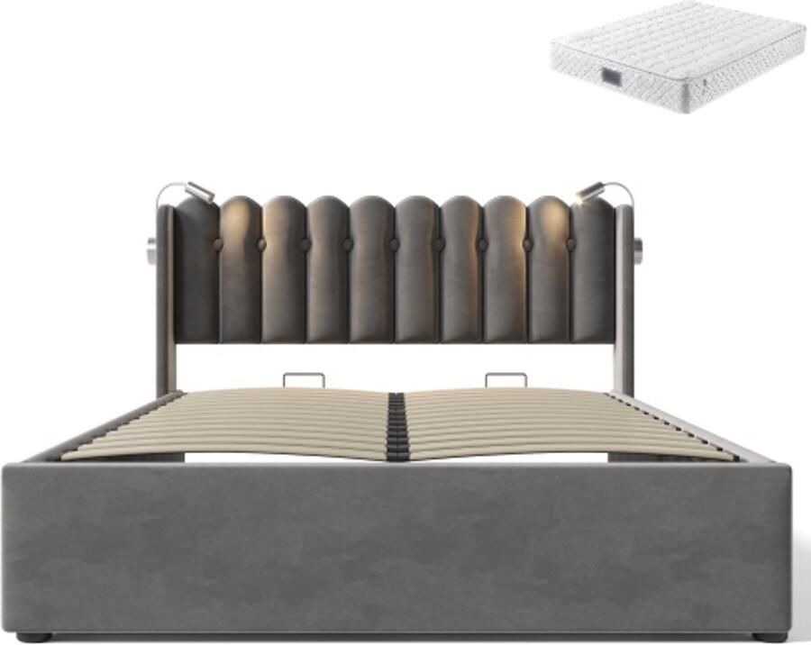 GOTAGEE Gestoffeerd bed Tweepersoonsbed Eenpersoonsbed Opbergbed Multifunctioneel bed Jeugdbed 160x200 cm Bed met opbergruimte Bed met matras Met hydraulische opbergruimte