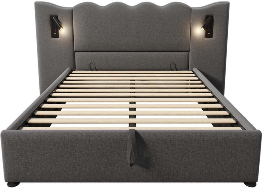 GOTAGEE Gestoffeerd bed tweepersoonsbed opbergbed multifunctioneel bed zonder hoofdboard slaapkamerbed logeerbed volwassenenbed linnen stof met verlichting en opbergruimte Eenvoudig bed voor de slaapkamer Bed zonder matras 160x200cm