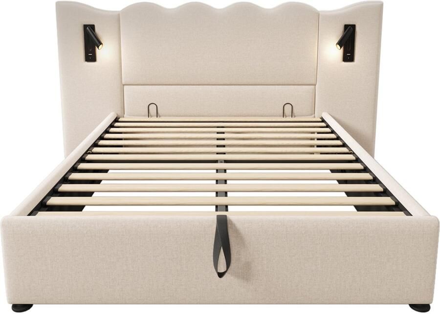 GOTAGEE Gestoffeerd bed tweepersoonsbed opbergbed multifunctioneel bed zonder hoofdboard slaapkamerbed logeerbed volwassenenbed linnen stof met verlichting en opbergruimte Eenvoudig bed voor de slaapkamer Bed zonder matras 160x200cm