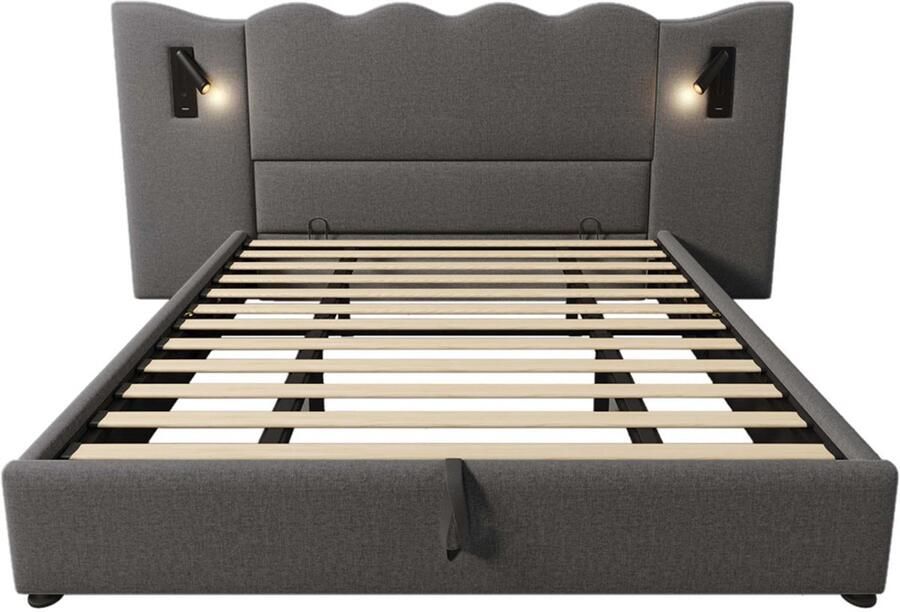 GOTAGEE Gestoffeerd bed tweepersoonsbed opbergbed multifunctioneel bed zonder hoofdboard slaapkamerbed logeerbed volwassenenbed linnen stof met verlichting en opbergruimte Eenvoudig bed voor de slaapkamer Bed zonder matras 180x200cm
