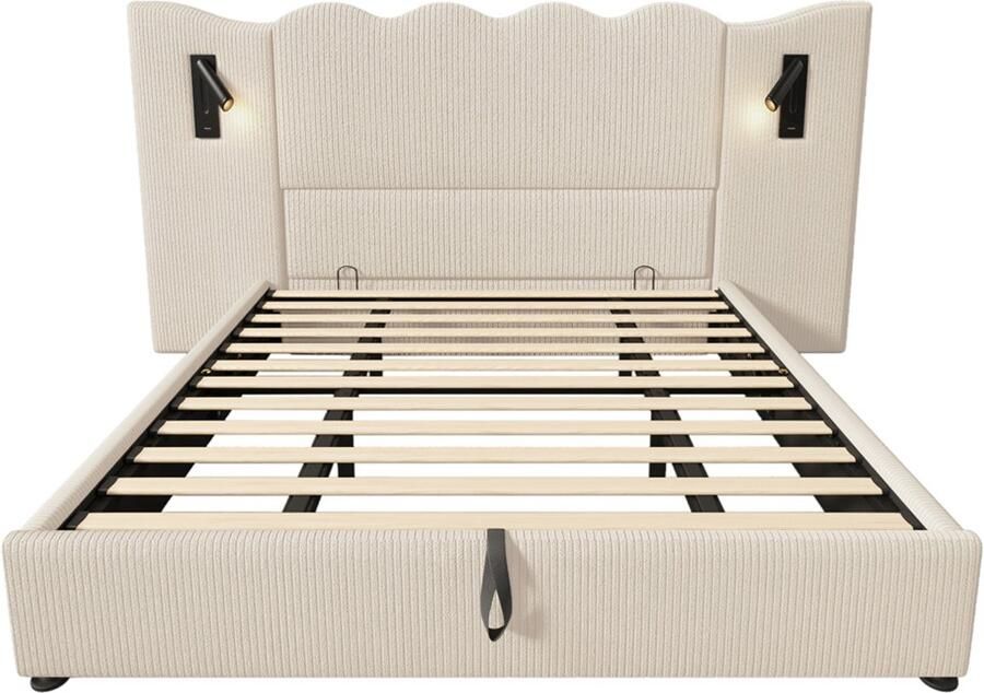 GOTAGEE Gestoffeerd bed tweepersoonsbed opbergbed multifunctioneel bed zonder hoofdboard slaapkamerbed logeerbed volwassenenbed corduroy stof met verlichting en opbergruimte Eenvoudig bed voor de slaapkamer Bed zonder matras 180x200cm