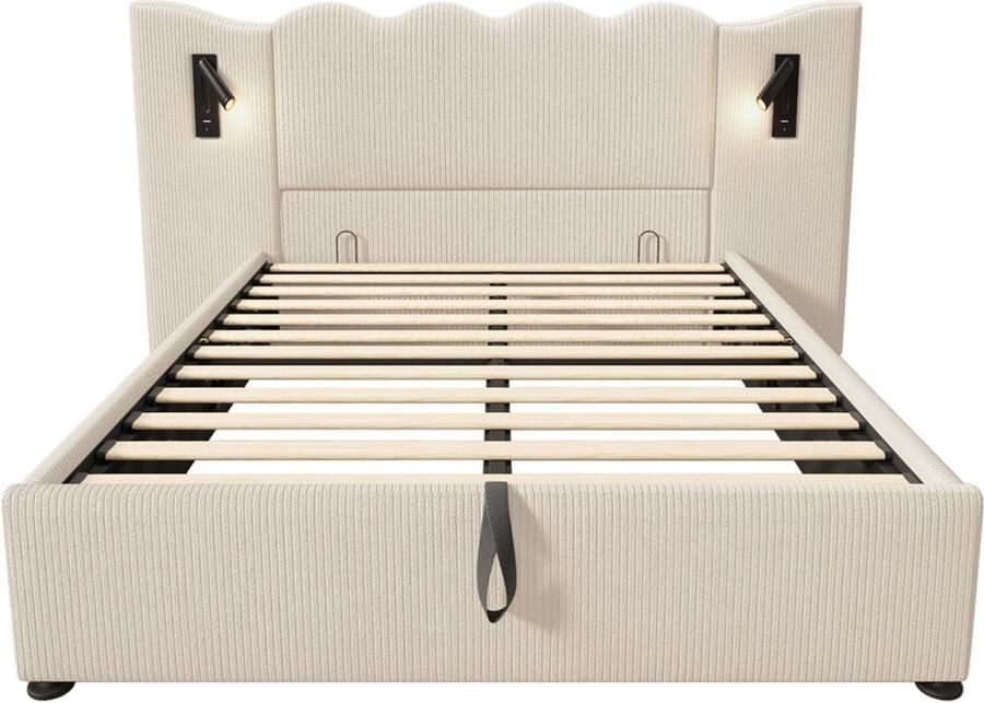GOTAGEE Gestoffeerd bed tweepersoonsbed opbergbed multifunctioneel bed zonder hoofdboard slaapkamerbed logeerbed volwassenenbed corduroy stof met verlichting en opbergruimte Eenvoudig bed voor de slaapkamer Bed zonder matras 160x200cm