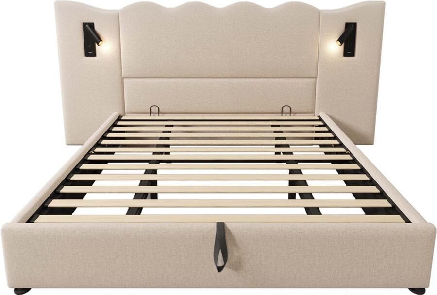 GOTAGEE Gestoffeerd bed tweepersoonsbed opbergbed multifunctioneel bed zonder hoofdboard slaapkamerbed logeerbed volwassenenbed linnen stof met verlichting en opbergruimte Eenvoudig bed voor de slaapkamer Bed zonder matras 180x200cm