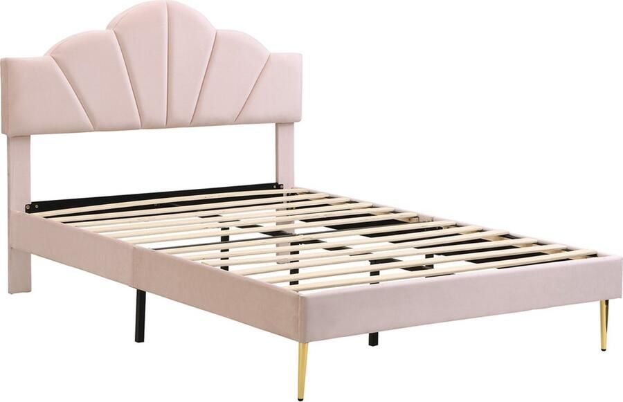 GOTAGEE Gestoffeerd bed tweepersoonsbed vlakbed jeugdbed fluweel 140x190 cm schelpbed logeerbed