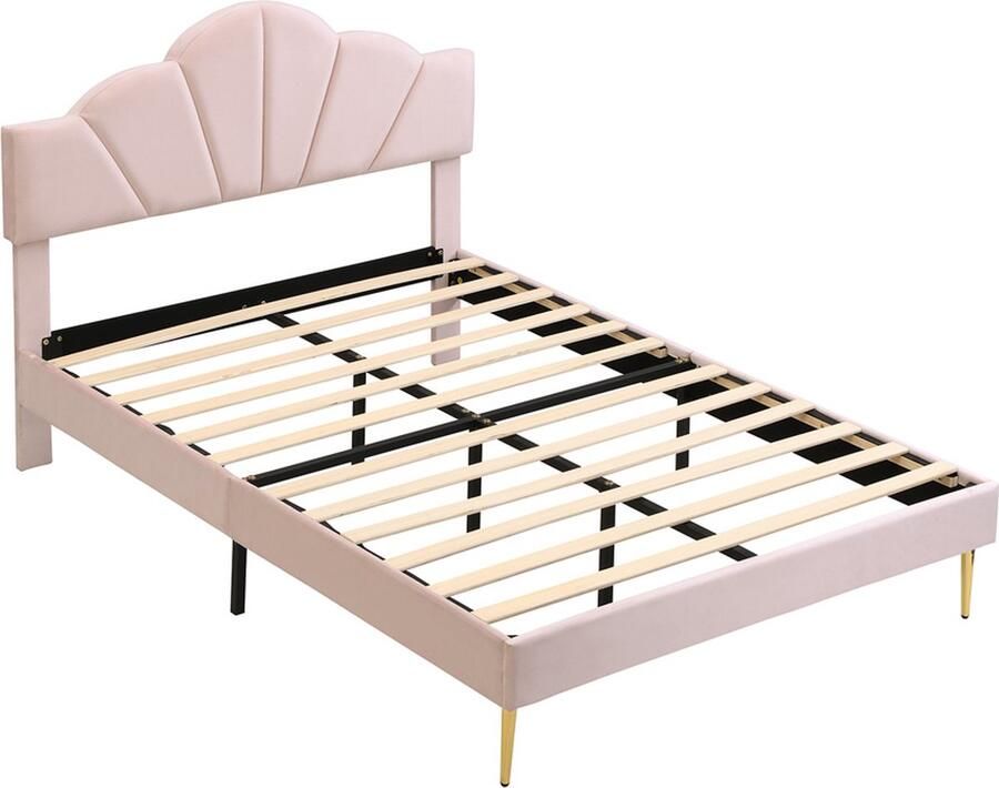GOTAGEE Gestoffeerd bed tweepersoonsbed vlakbed jeugdbed fluweel 140x200 cm schelpbed logeerbed