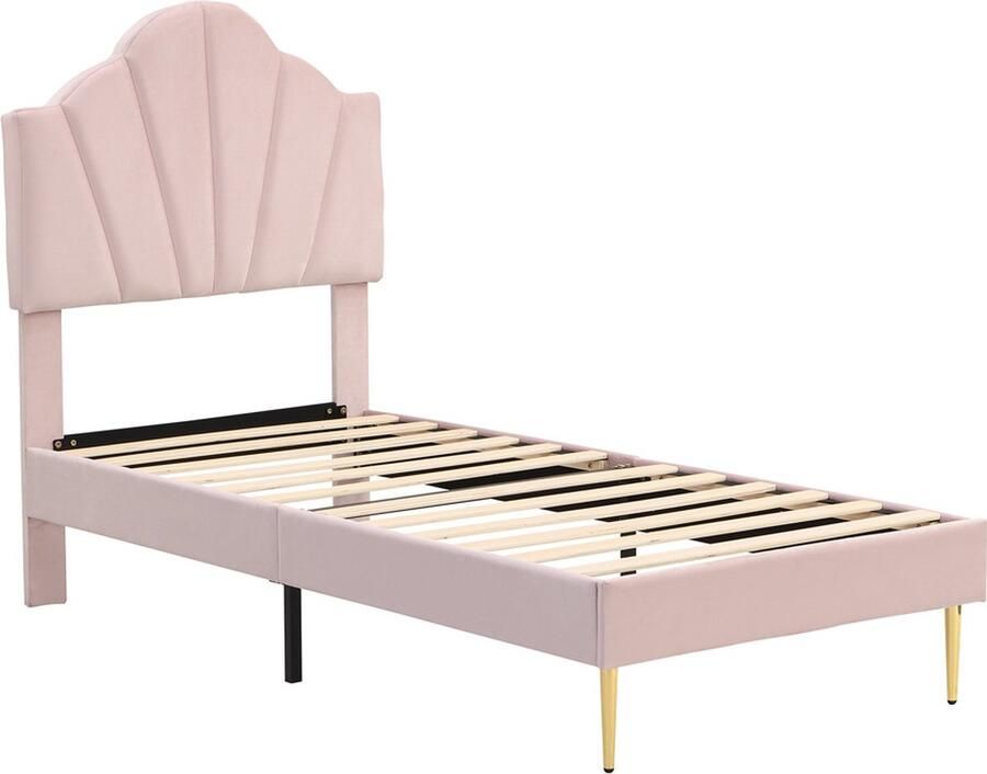 GOTAGEE Gestoffeerd bed tweepersoonsbed vlakbed jeugdbed fluweel 90x200 cm schelpbed logeerbed