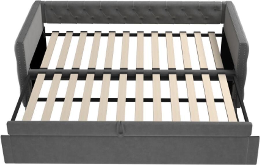 GOTAGEE Gestoffeerd bed uitschuifbare slaapbank 90x200 cm met lattenbodem logeerbed fluwelen stof grijs (zonder matras )