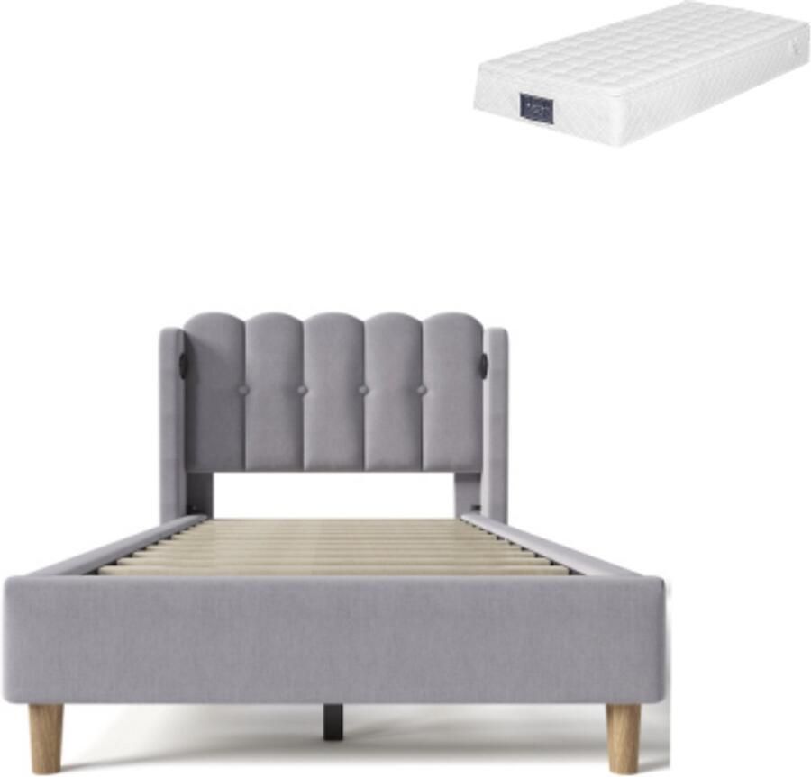 GOTAGEE Gestoffeerd bed Vlak bed Eenpersoonsbed Tweepersoonsbed Jongerenbed Volwassenenbed Multifunctioneel bed Met USB-opladen Eenvoudig bed voor de slaapkamer Bed met lades