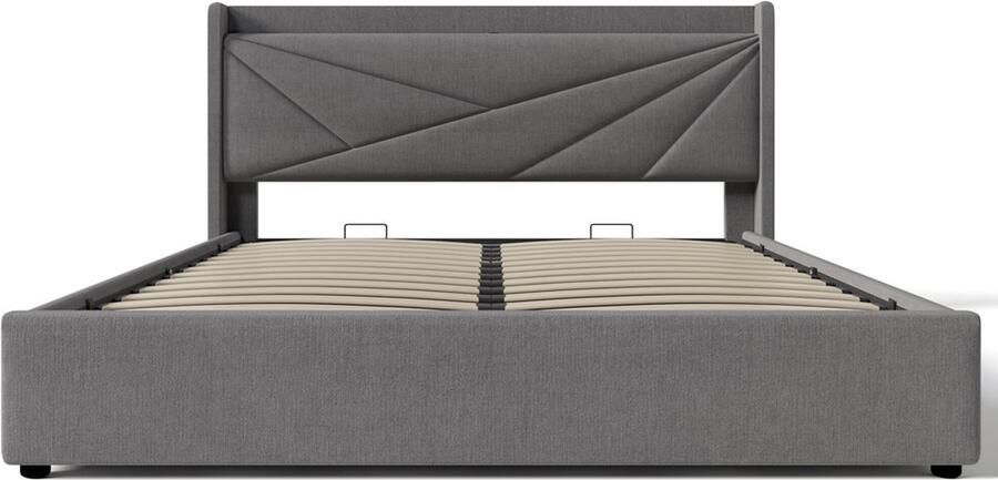 GOTAGEE Gestoffeerd bed woonkamerbed functioneel bed laag bed jeugdbed logeerbed met USB en Type-C 160x200 cm Eenvoudig bed voor de slaapkamer Bed met opbergruimte Met hydraulische opbergruimte Bed zonder matras