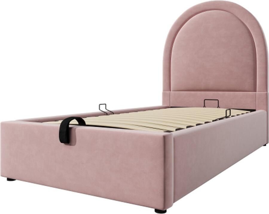 GOTAGEE Gestoffeerd kinderbed eenpersoonsbed met kosmisch patroon 90 x 200 cm roze fluweel (zonder matras)