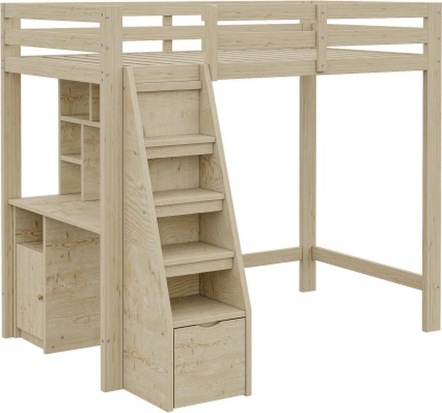 GOTAGEE Hoogslaper 90x200 cm met bureau planken en opbergruimte