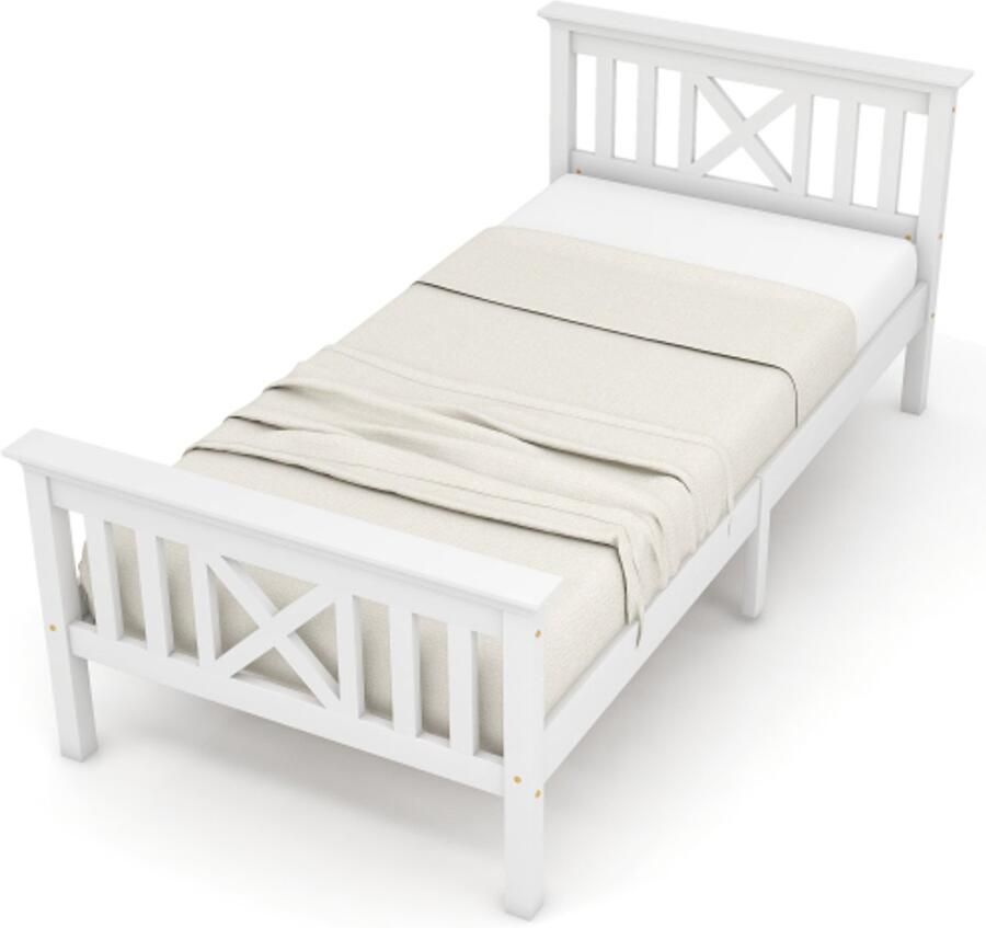 GOTAGEE Houten bed eenpersoonsbed met lattenbodem met hoofdbord 90 x 200 cm kinderbed jeugdbed grenen wit
