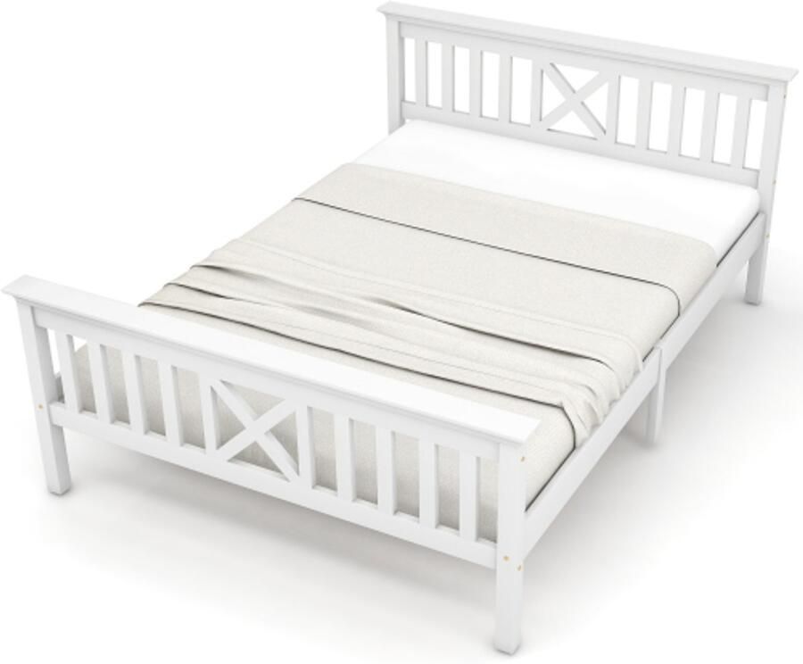 GOTAGEE Houten bed tweepersoonsbed met lattenbodem met hoofdbord 140 x 200 cm kinderbed jeugdbed grenen wit