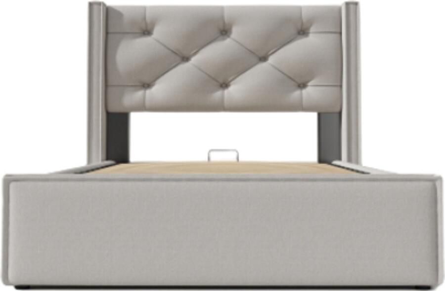 GOTAGEE Hydraulisch Gestoffeerd bed 90x200 cm Eenpersoonsbed Met lattenbodem uit metalen frame Modern bedframe Met opbergruimte Katoen Lichtgrijs Zonder matras