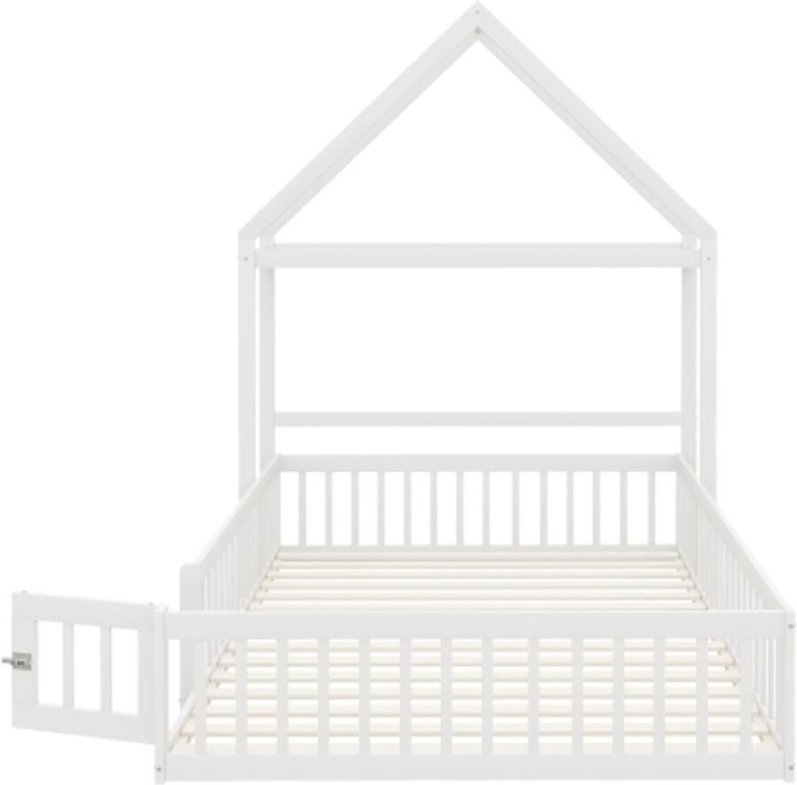 GOTAGEE Kinderbed 140 x 200 met opbergruimte volledig veiligheidshekje en deuren en lattenbodem wit