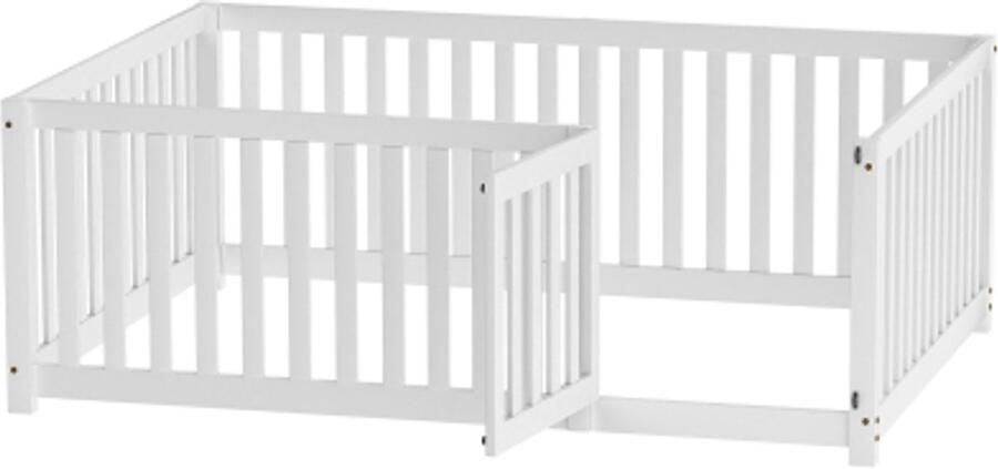 Gotagee Kinderbed 140x200cm Tweepersoonsbed (zonder matras) Massief Houten Bedframe met Veiligheidshek en Deur Grenenhout