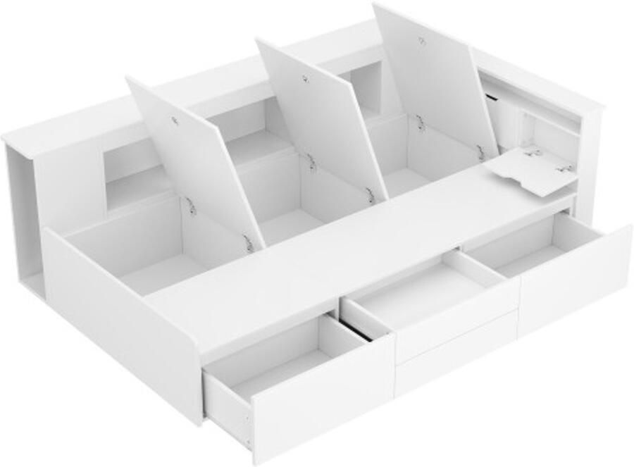 GOTAGEE Kinderbed 90x200cm eenpersoonsbed multifunctioneel kinderbed met lades boekenplank en opbergkast bedstee met opbergruimte zonder matras wit