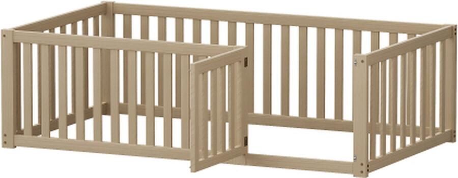 GOTAGEE Kinderbed 90x200cm Enkelbed (zonder matras) Massief Houten Bedframe met Veiligheidshek en Deur Grenenhout