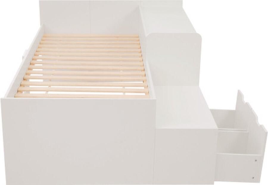 GOTAGEE Kinderbed massief houten eenpersoonsbed met bureau en lades 90 x 200 cm wit opbergbed met lattenbodem (zonder matras)