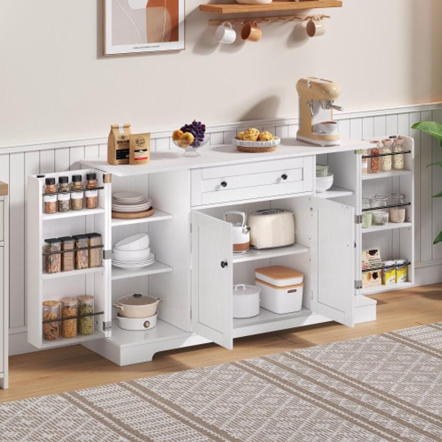 GOTAGEE Learnlogic Multifunctioneel keukenbuffet 138 cm dressoir met lade planken deuren en verstelbare planken modern ontwerp met kantelbeveiliging ideaal voor keuken woonkamer en slaapkamer